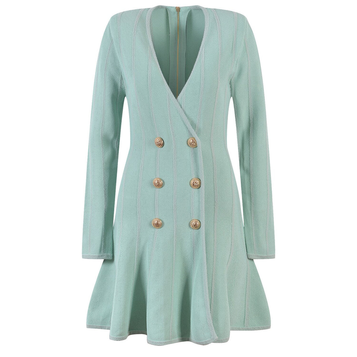 Euorpean Stylish Women Luxury Design V-neck Long Slevee Fall Lady Knit A-line Dress