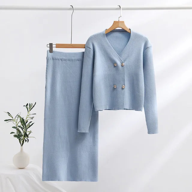 Set of Two Pieces for Elegant Women Knitted Casual Two Parts Fall Winter Long Sleeve Women's Suit Fashion Vintage Clothes