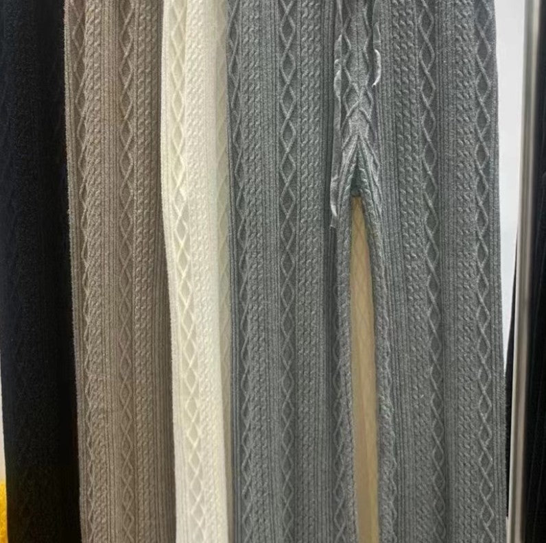 Knitted wide-leg trousers for women in fall and winter, waxy loose casual twist straight-leg floor mopping pants