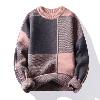 Casual Geometric Long Sleeve O-Neck Men's Knit Sweater