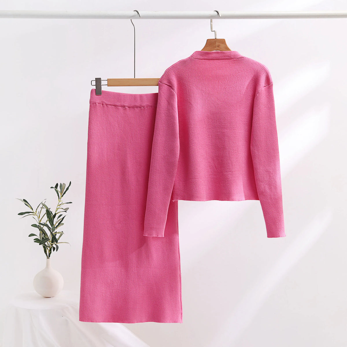 Set of Two Pieces for Elegant Women Knitted Casual Two Parts  Fall  Winter Long Sleeve Women's  Suit Fashion Vintage Clothes