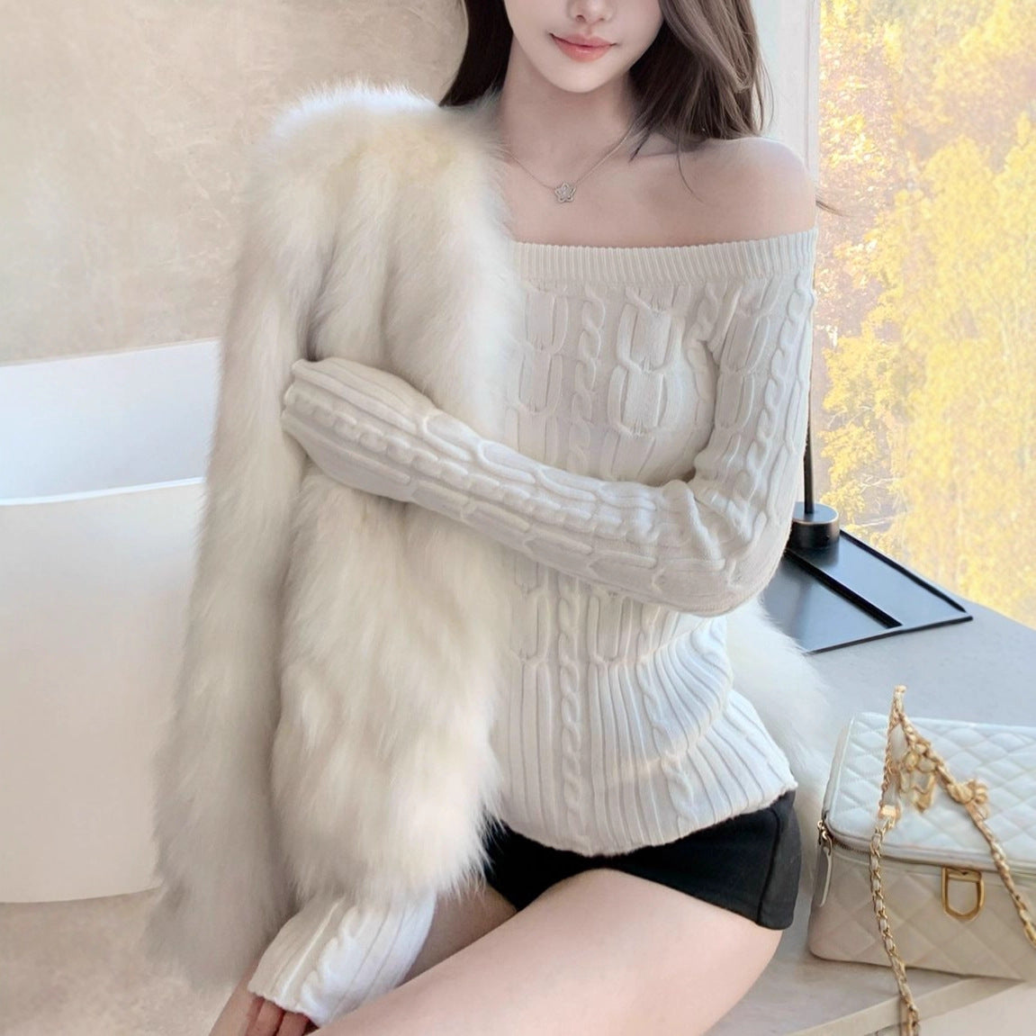 Shoulder Multi-Wear Cable Knit Top for Women