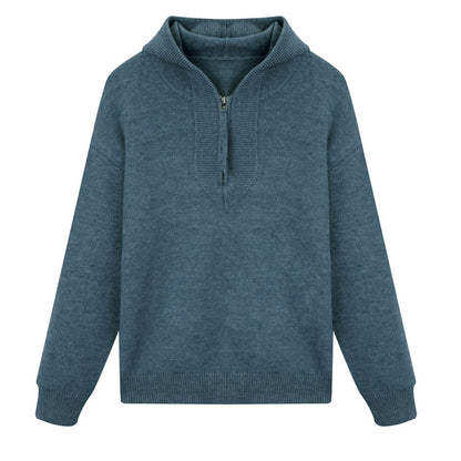 Solid color hooded long sleeved sweater