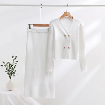 Set of Two Pieces for Elegant Women Knitted Casual Two Parts  Fall  Winter Long Sleeve Women's  Suit Fashion Vintage Clothes
