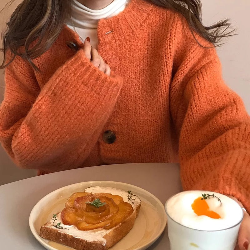 Fall New Yellow Cardigan Sweater for Women Loose Outerwear Japanese-inspired Knit Jacket for Women