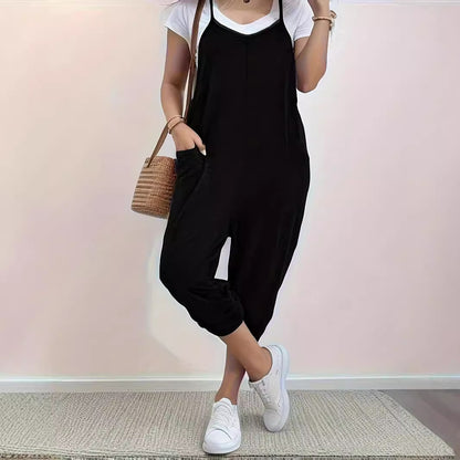 Fall New Pure Color Pocket Strap Long Pants Loose Casual Jumpsuit Women Overalls