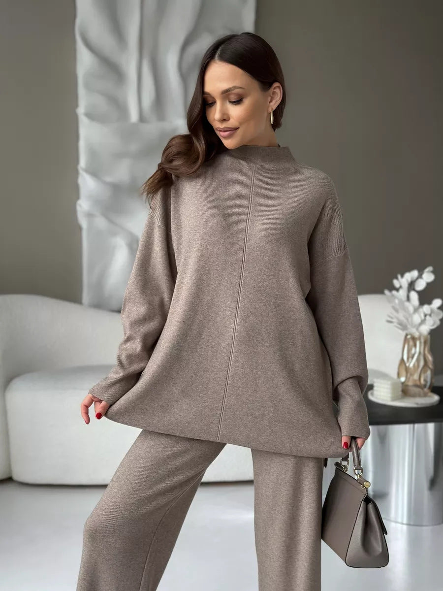 Fall Winter Russian Long Sleeve Loose Casual Pants Sweater Set Women Best-selling Split Set