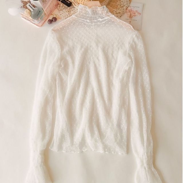 New Transparent Korean Loose Women Lace Blouse 3 Colors Female Bottoming Blouses S-3XL Size Cheaper Tops Kawaii T Shirt