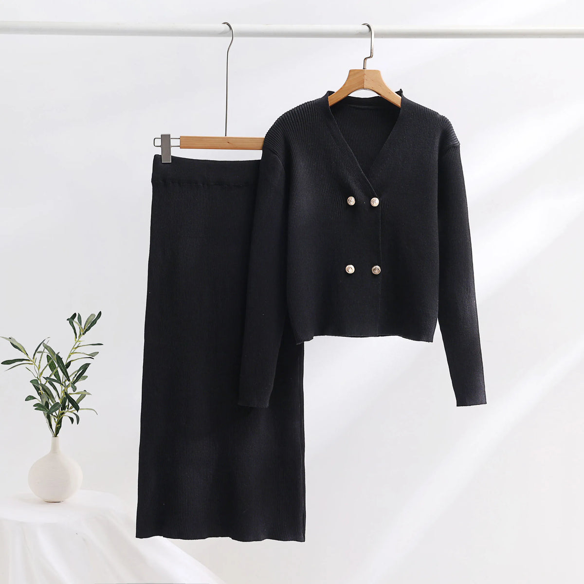 Set of Two Pieces for Elegant Women Knitted Casual Two Parts  Fall  Winter Long Sleeve Women's  Suit Fashion Vintage Clothes