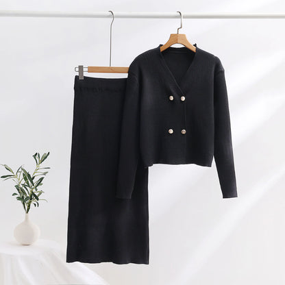 Set of Two Pieces for Elegant Women Knitted Casual Two Parts  Fall  Winter Long Sleeve Women's  Suit Fashion Vintage Clothes