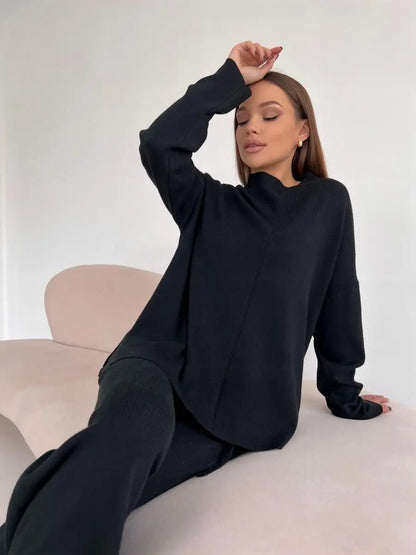 Fall Winter Russian Long Sleeve Loose Casual Pants Sweater Set Women Best-selling Split Set