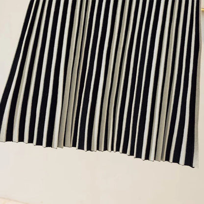 Slim Striped Knitted Midi Long For Women  Fall Winter Thick Warm A Line Belt High Waist Mid-Length Skirt Female