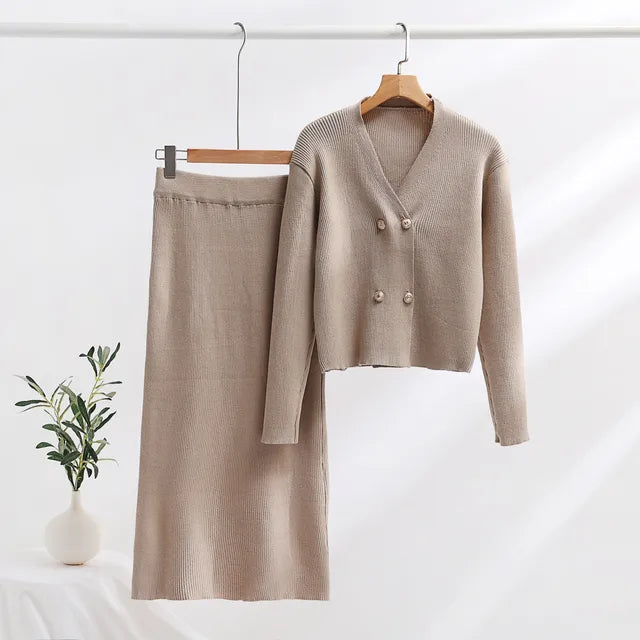 Set of Two Pieces for Elegant Women Knitted Casual Two Parts  Fall  Winter Long Sleeve Women's  Suit Fashion Vintage Clothes