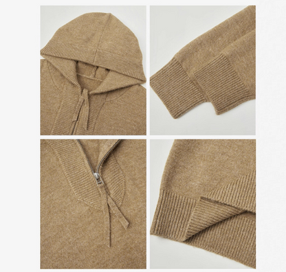 Solid color hooded long sleeved sweater