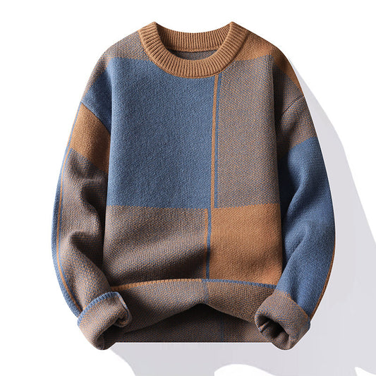 Casual Geometric Long Sleeve O-Neck Men's Knit Sweater