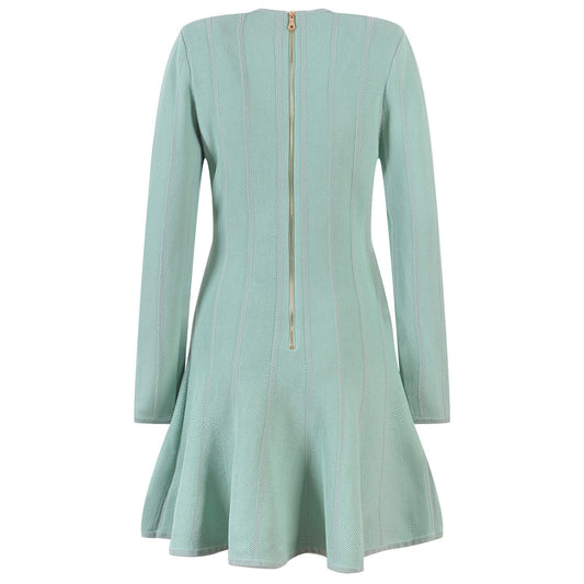 Euorpean Stylish Women Luxury Design V-neck Long Slevee Fall Lady Knit A-line Dress