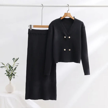 Set of Two Pieces for Elegant Women Knitted Casual Two Parts  Fall  Winter Long Sleeve Women's  Suit Fashion Vintage Clothes