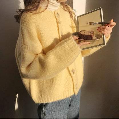 Fall New Yellow Cardigan Sweater for Women Loose Outerwear Japanese-inspired Knit Jacket for Women