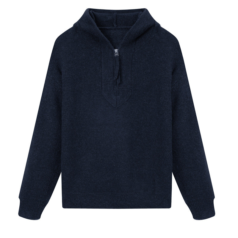 Solid color hooded long sleeved sweater