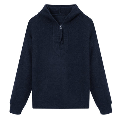 Solid color hooded long sleeved sweater