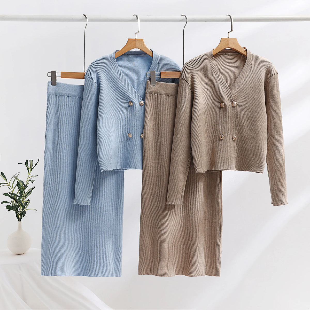 Set of Two Pieces for Elegant Women Knitted Casual Two Parts  Fall  Winter Long Sleeve Women's  Suit Fashion Vintage Clothes