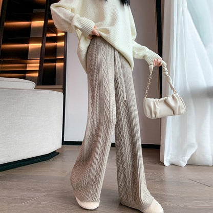 Knitted wide-leg trousers for women in fall and winter, waxy loose casual twist straight-leg floor mopping pants