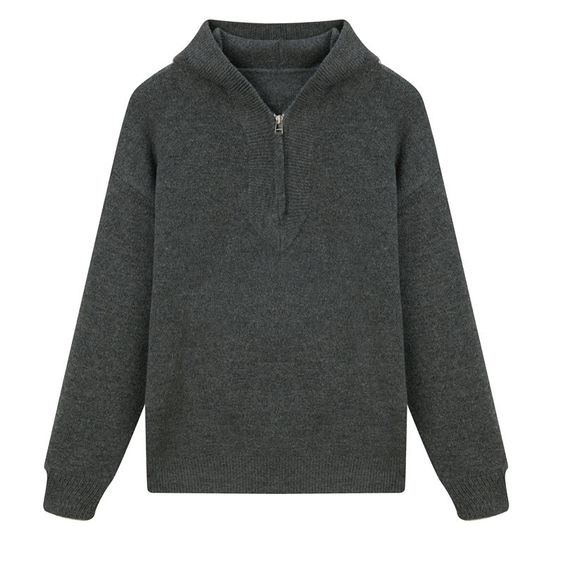 Solid color hooded long sleeved sweater