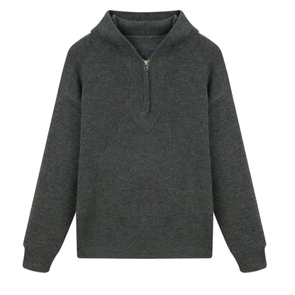 Solid color hooded long sleeved sweater