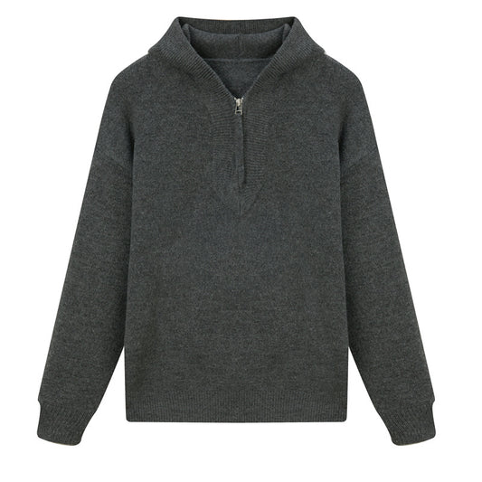 Solid color hooded long sleeved sweater