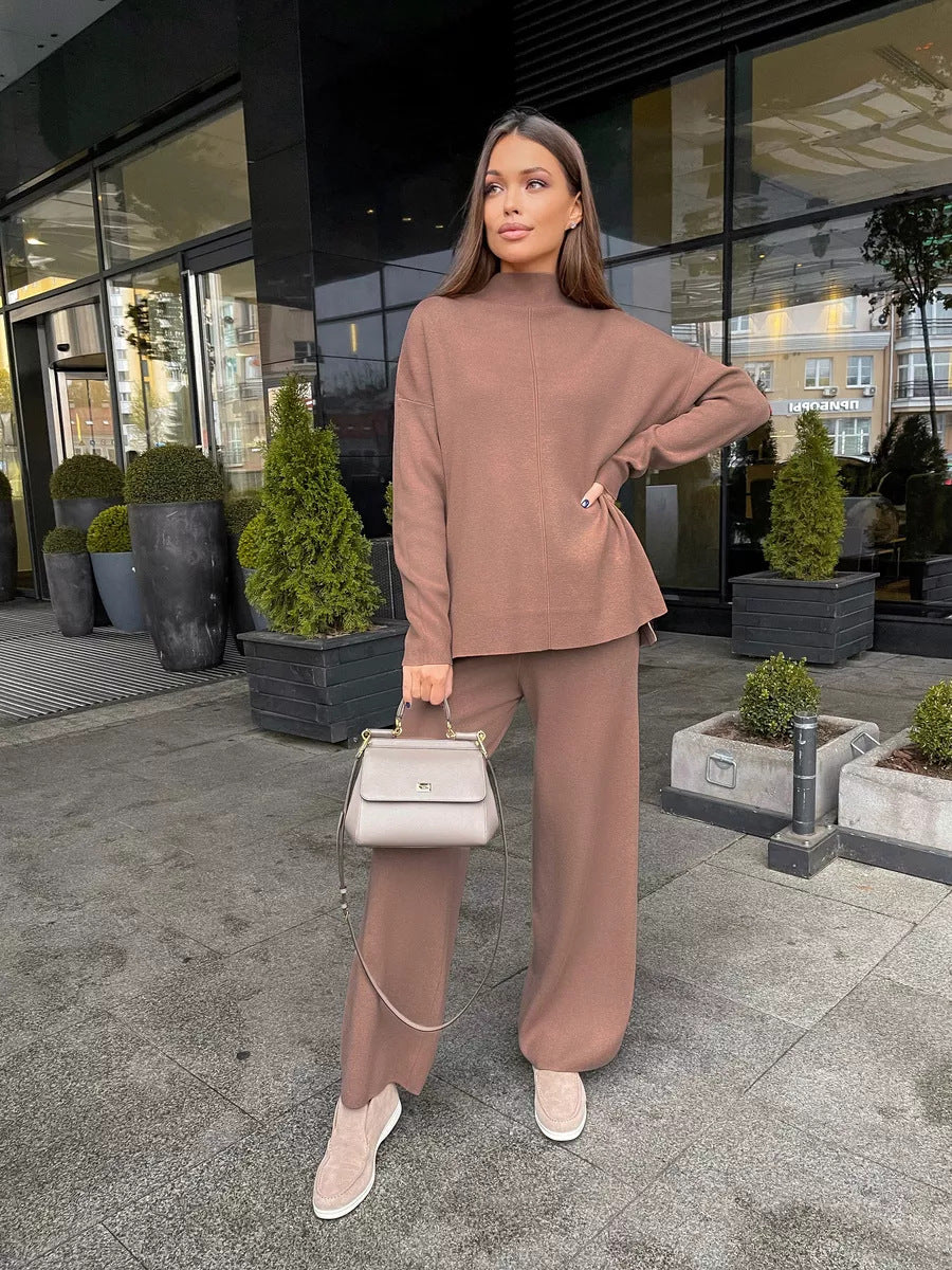 Fall Winter Russian Long Sleeve Loose Casual Pants Sweater Set Women Best-selling Split Set