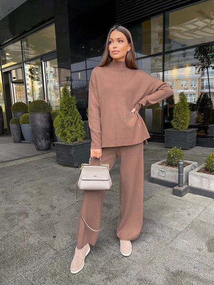 Fall Winter Russian Long Sleeve Loose Casual Pants Sweater Set Women Best-selling Split Set