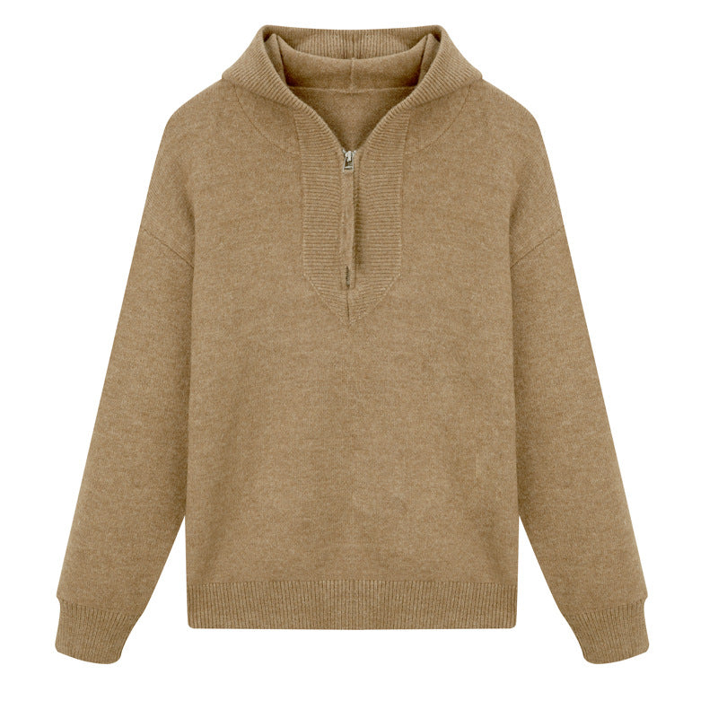 Solid color hooded long sleeved sweater