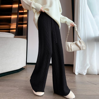 Knitted wide-leg trousers for women in fall and winter, waxy loose casual twist straight-leg floor mopping pants