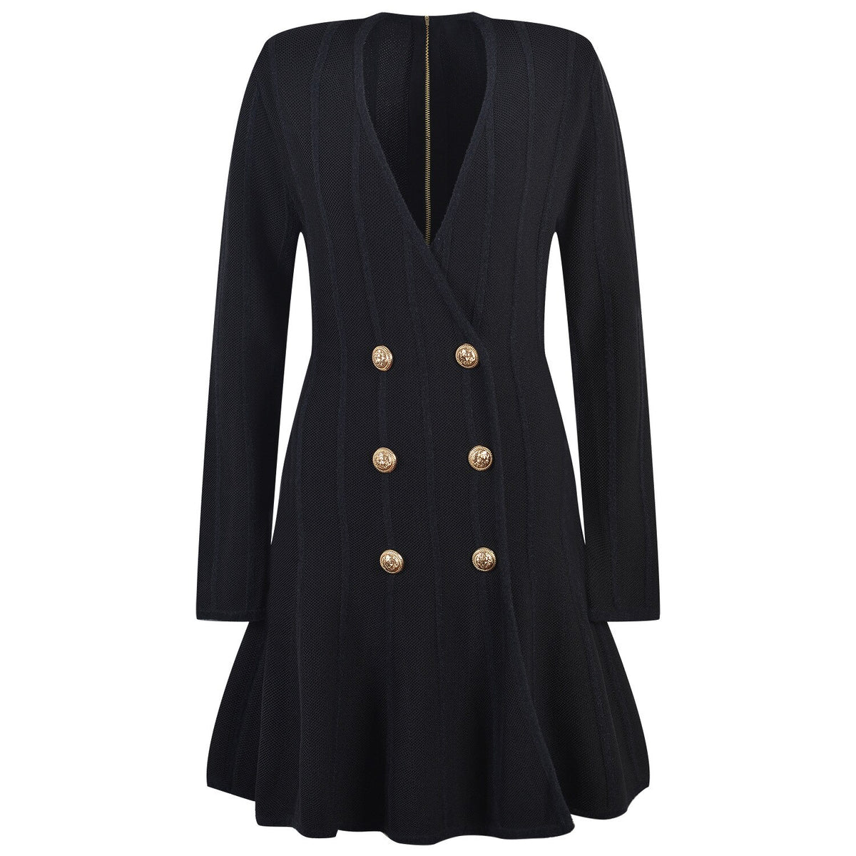 Euorpean Stylish Women Luxury Design V-neck Long Slevee Fall Lady Knit A-line Dress
