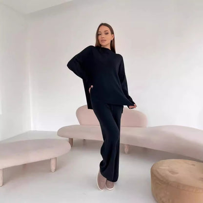 Fall Winter Russian Long Sleeve Loose Casual Pants Sweater Set Women Best-selling Split Set