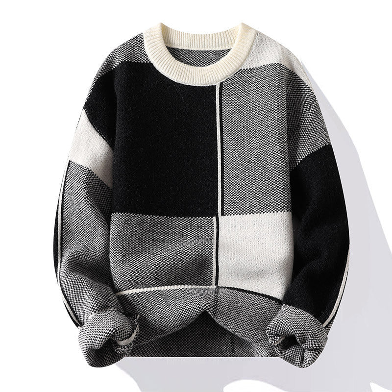 Casual Geometric Long Sleeve O-Neck Men's Knit Sweater