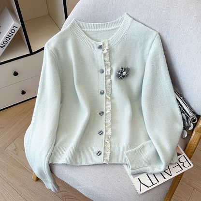 Fall Winter Ruffle Trim Long Sleeve Knit Sweater for Women